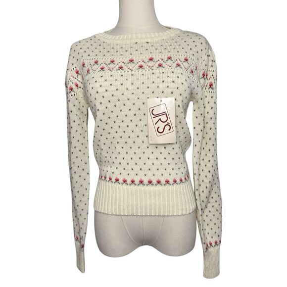 Vintage Macys JR’s Women’s Medium Crewneck Knit Sweater Hearts Floral 90s NEW - Picture 1 of 7